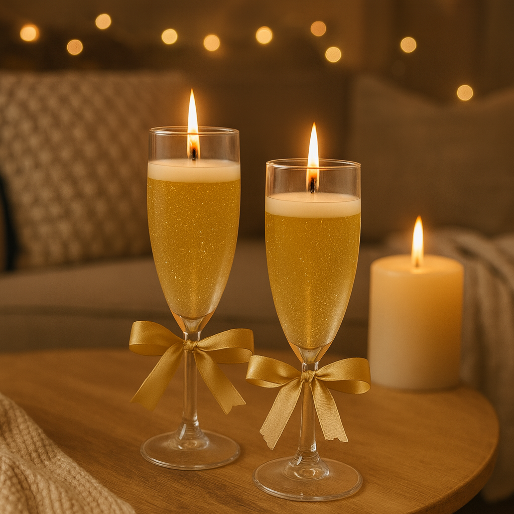 Champagner Kerze im Glas – handgegossen & elegant