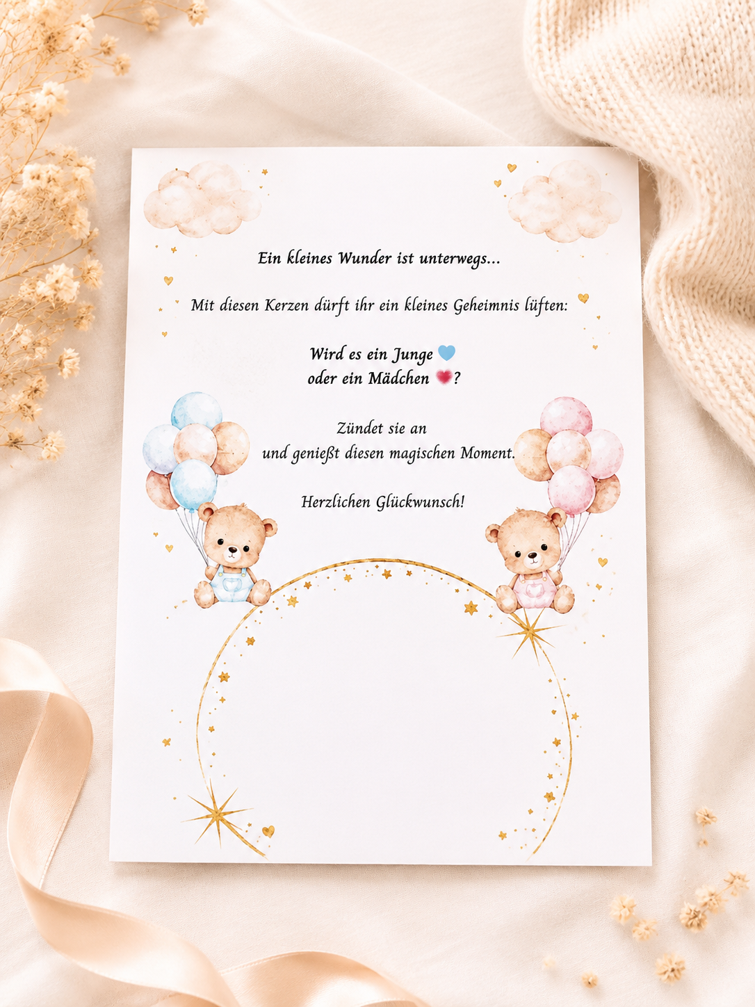Gender Reveal Kerze mit Karte – Boy or Girl?