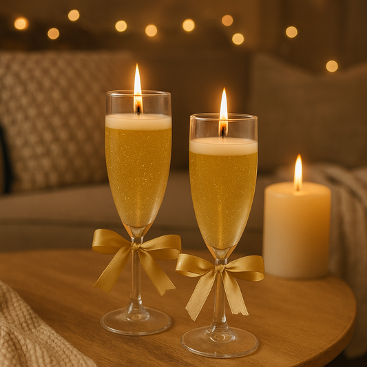 Champagner Kerze im Glas – handgegossen & elegant