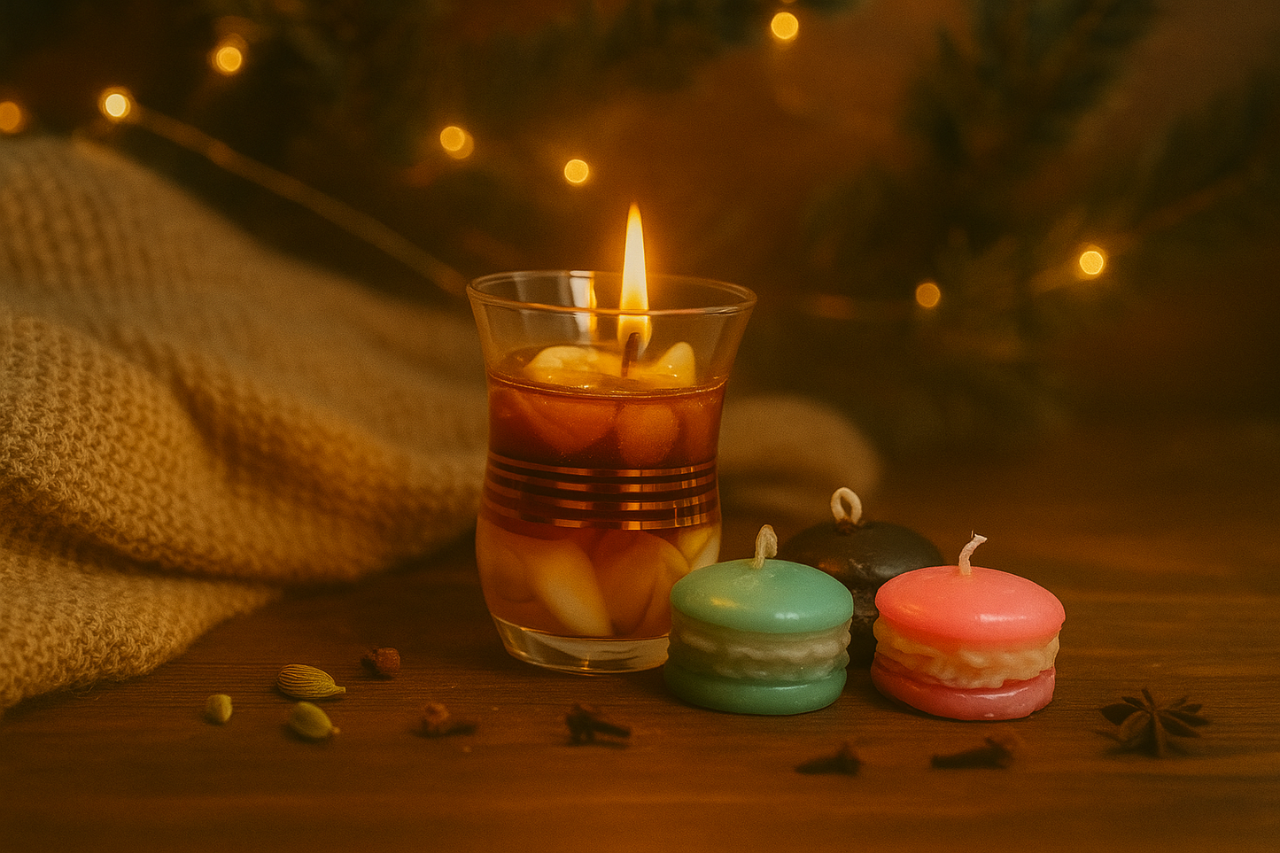 Teeglas- & Macaron-Kerzen