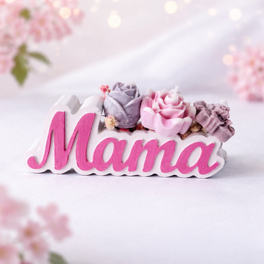 Mama Kerze aus Gips mit Blumen – Muttertagsgeschenk in Wunschfarbe