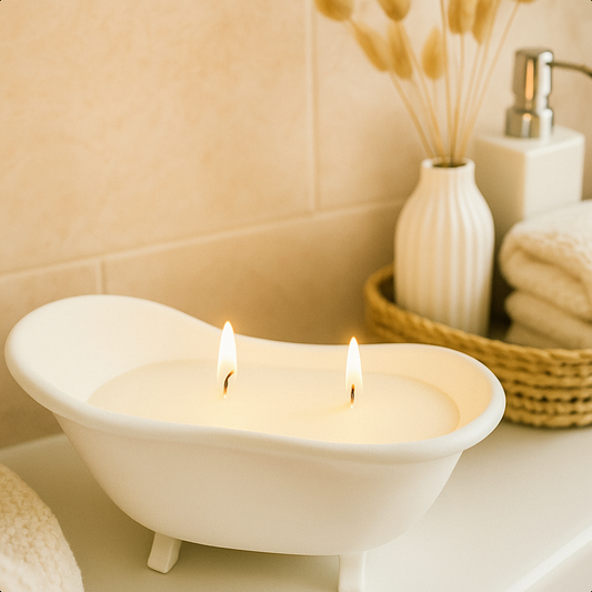 Badewannen Kerze als Wellness Deko im Badezimmer, entspannende Duftkerze als Geschenk für Ruhe und Wohlbefinden