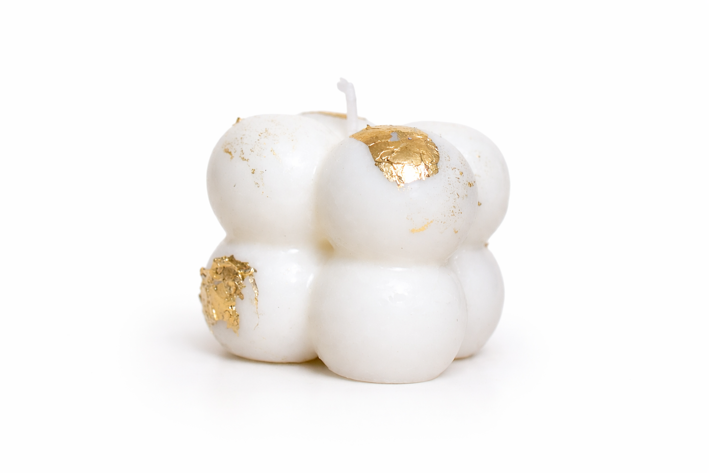 Weiße Bubble Kerze mit goldenen Details, moderne handgemachte Deko Kerze für Zuhause oder als Geschenk