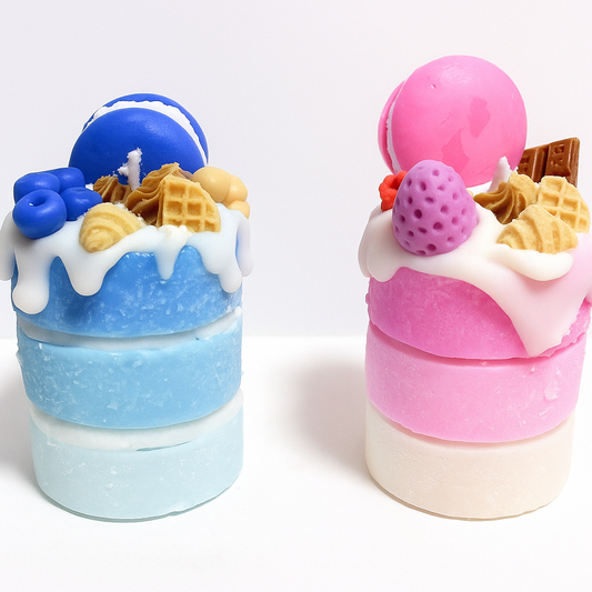 Dessert Kerzen im Eis Design in Blau und Rosa, süße dekorative Kerzen als Geschenkidee für Geburtstag oder besondere Anlässe